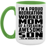 Proud Recreation Worker Mom Of Awesome Son - 15oz Accent Mug Green