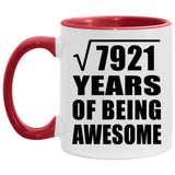 89th Birthday Square Root of 7921 Years of Being Awesome - 11oz Accent Mug Red