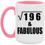 14th Birthday Square Root of 196 & Fabulous - 15oz Accent Mug Pink