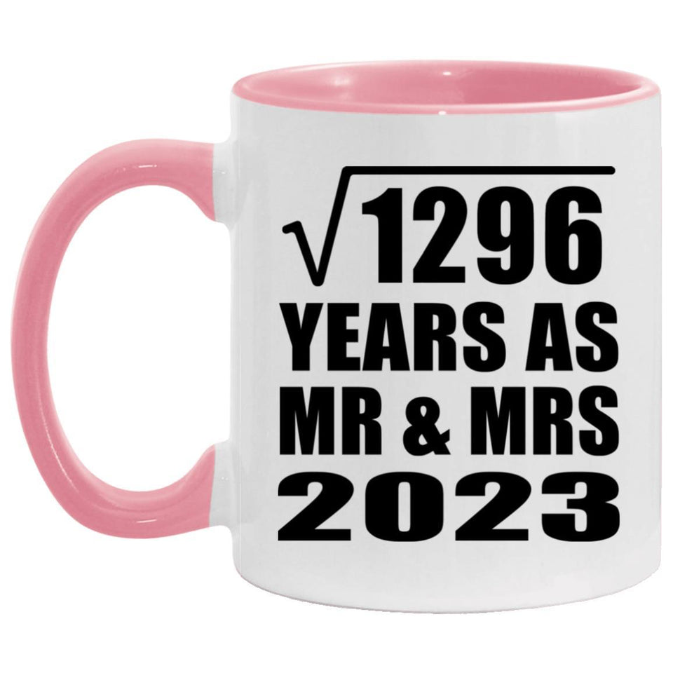36th Anniversary Square Root of 1296 Years As Mr & Mrs 2023 - 11oz Accent Mug Pink