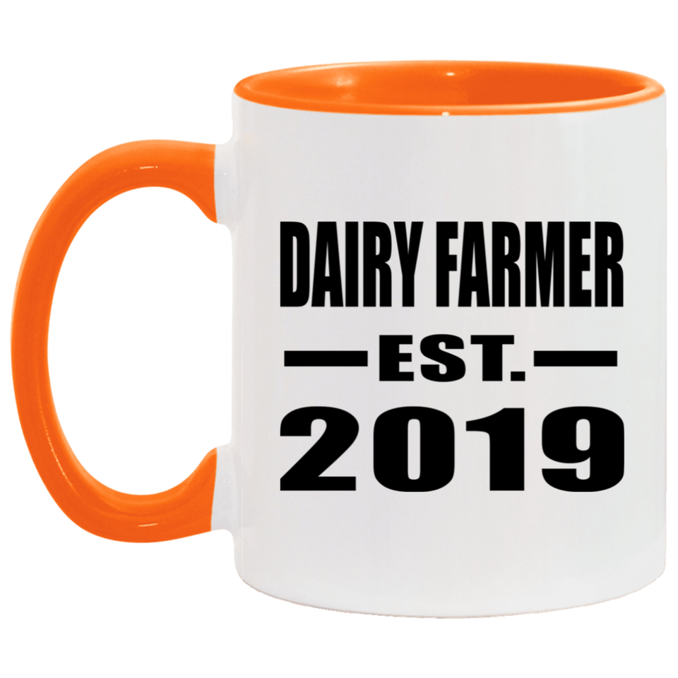 Dairy Farmer Established EST. 2019 - 11oz Accent Mug Orange