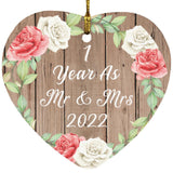 1st Anniversary 1 Year As Mr & Mrs 2022 - Heart Ornament B
