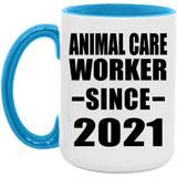 Animal Care Worker Since 2021 - 15oz Accent Mug Blue