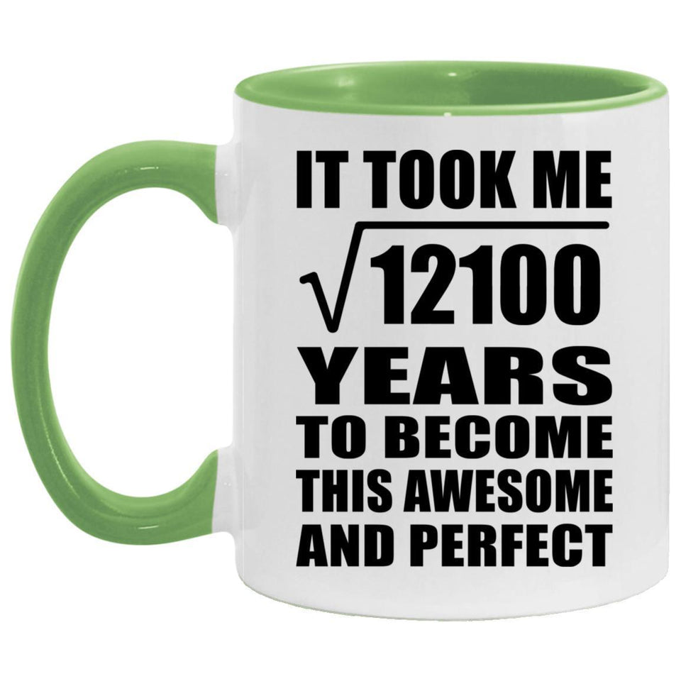 110th Birthday Took Square Root of 12100 Years To Awesome - 11oz Accent Mug Green