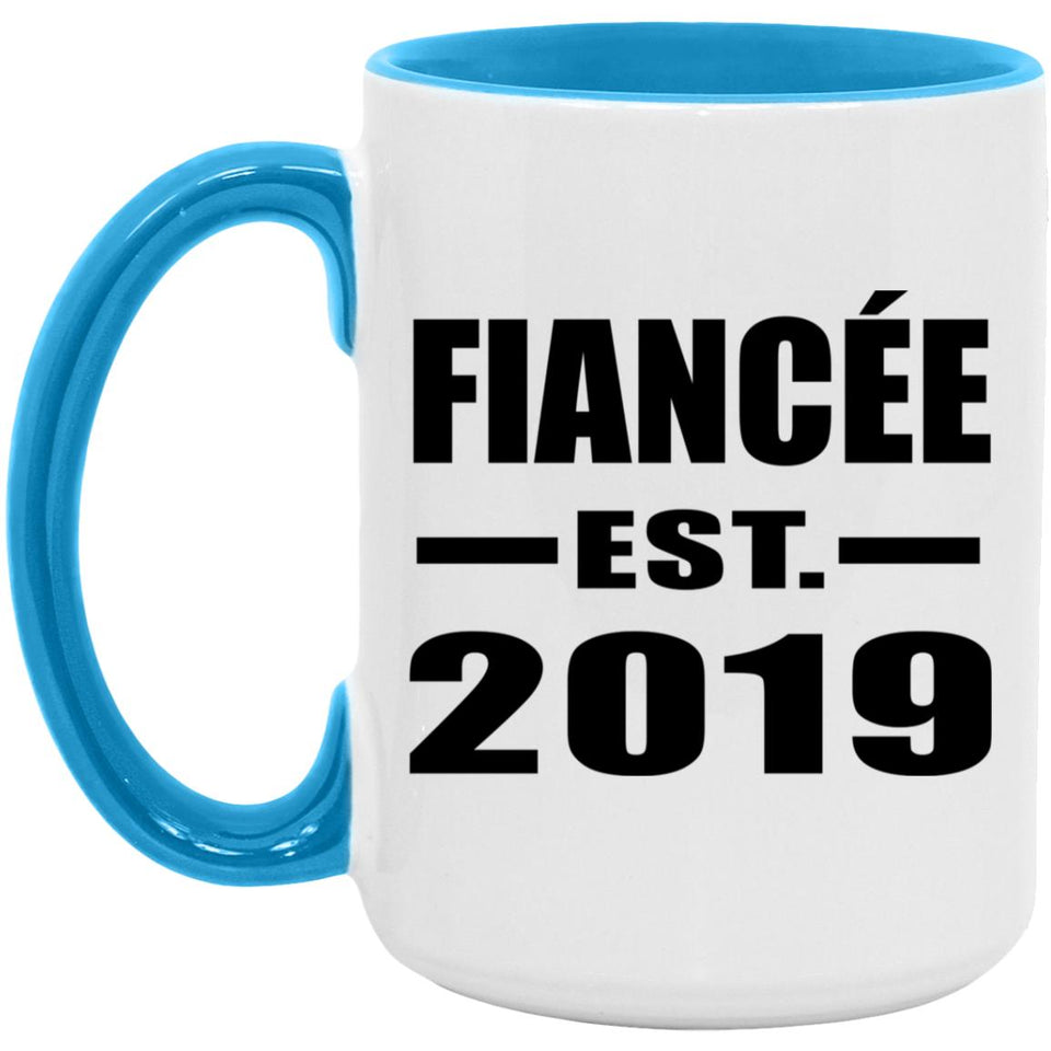 Fiancee Established EST. 2019 - 15oz Accent Mug Blue