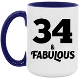 34th Birthday 34 & Fabulous - 15oz Accent Mug Purple