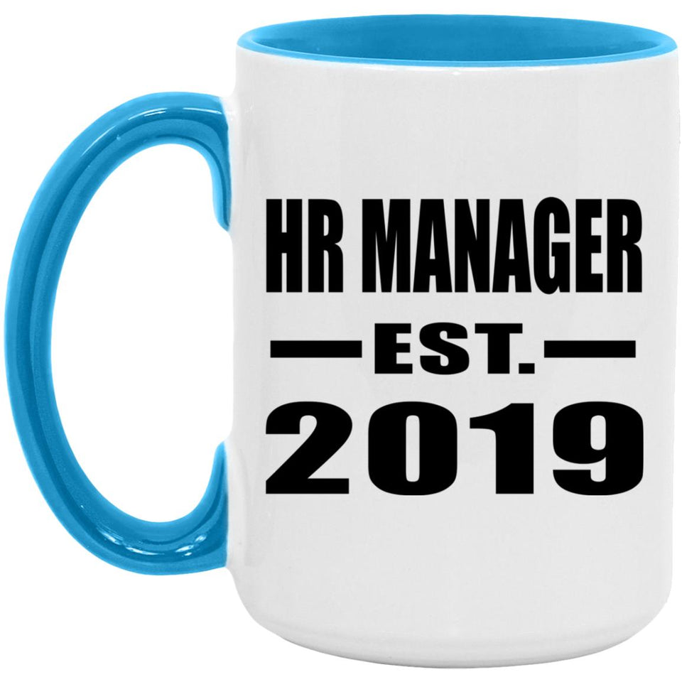 HR Manager Established EST. 2019 - 15oz Accent Mug Blue