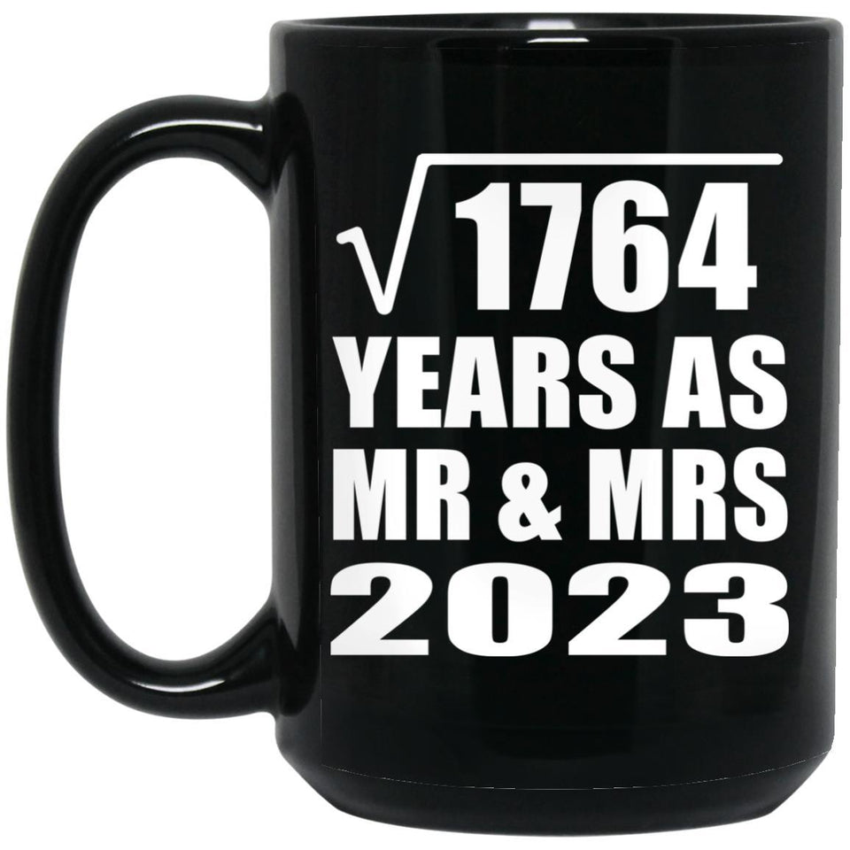 42nd Anniversary Square Root of 1764 Years As Mr & Mrs 2023 - 15oz Coffee Mug Black