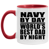 Navy By Day World's Best Dad By Night - 11oz Accent Mug Red