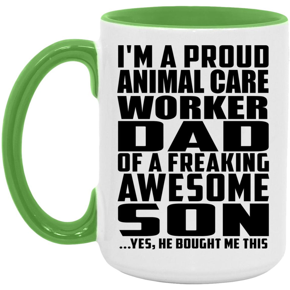 Proud Animal Care Worker Dad Of Awesome Son - 15oz Accent Mug Green