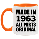61st Birthday Made in 1963 All Parts Original - 11oz Accent Mug Orange