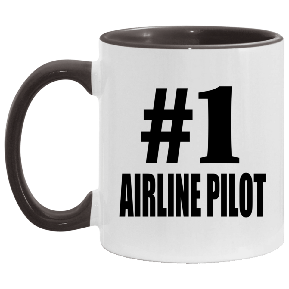 Number One #1 Airline Pilot - 11oz Accent Mug Black