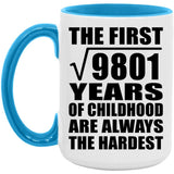 99th Birthday Square Root of 9801 Years of Childhood - 15oz Accent Mug Blue