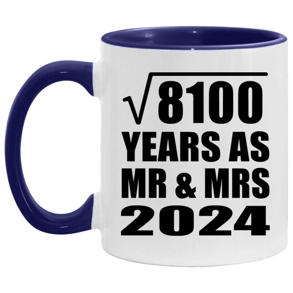 90th Anniversary Square Root of 8100 Years As Mr & Mrs 2024 - 11oz Accent Mug Purple