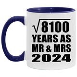 90th Anniversary Square Root of 8100 Years As Mr & Mrs 2024 - 11oz Accent Mug Purple