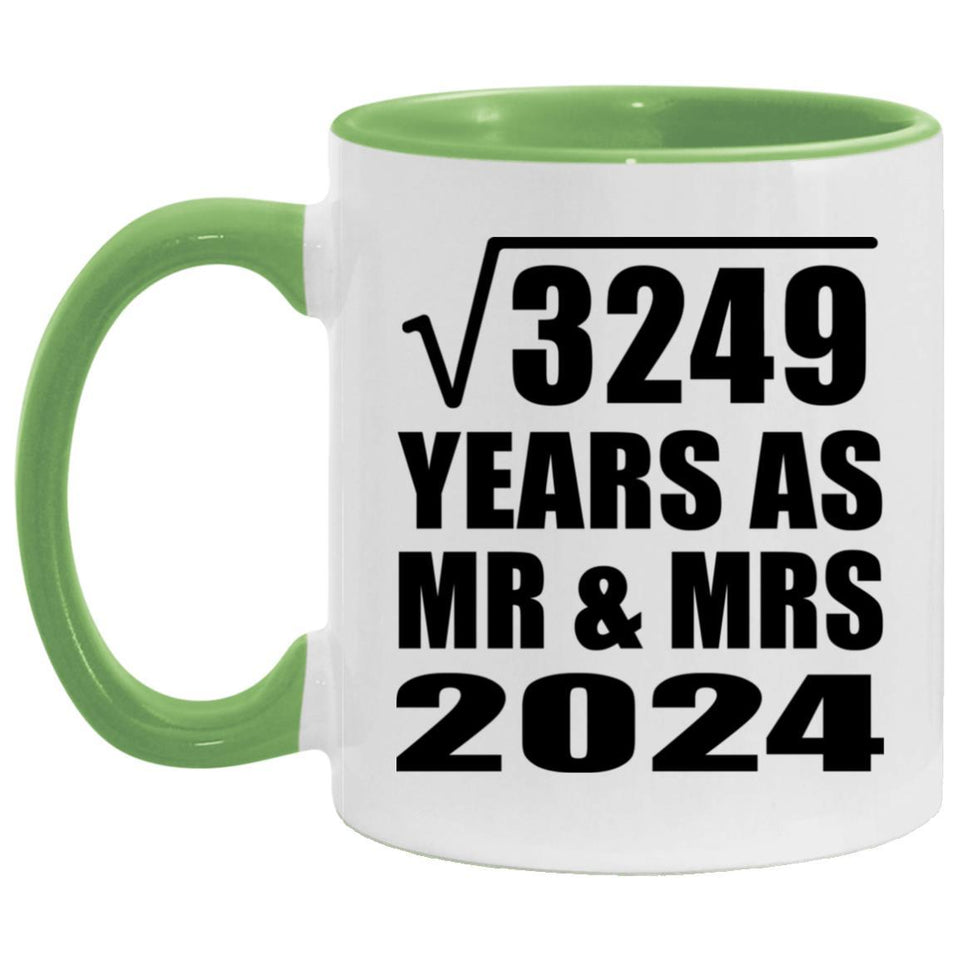57th Anniversary Square Root of 3249 Years As Mr & Mrs 2024 - 11oz Accent Mug Green