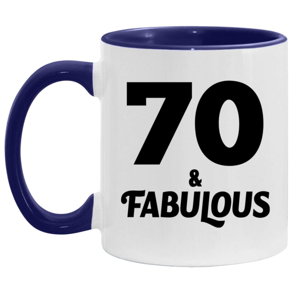 70th Birthday 70 & Fabulous - 11oz Accent Mug Purple
