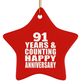 Happy 91st Anniversary 91 Years & Counting - Star Ornament
