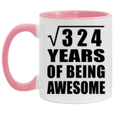 18th Birthday Square Root of 324 Years of Being Awesome - 11oz Accent Mug Pink