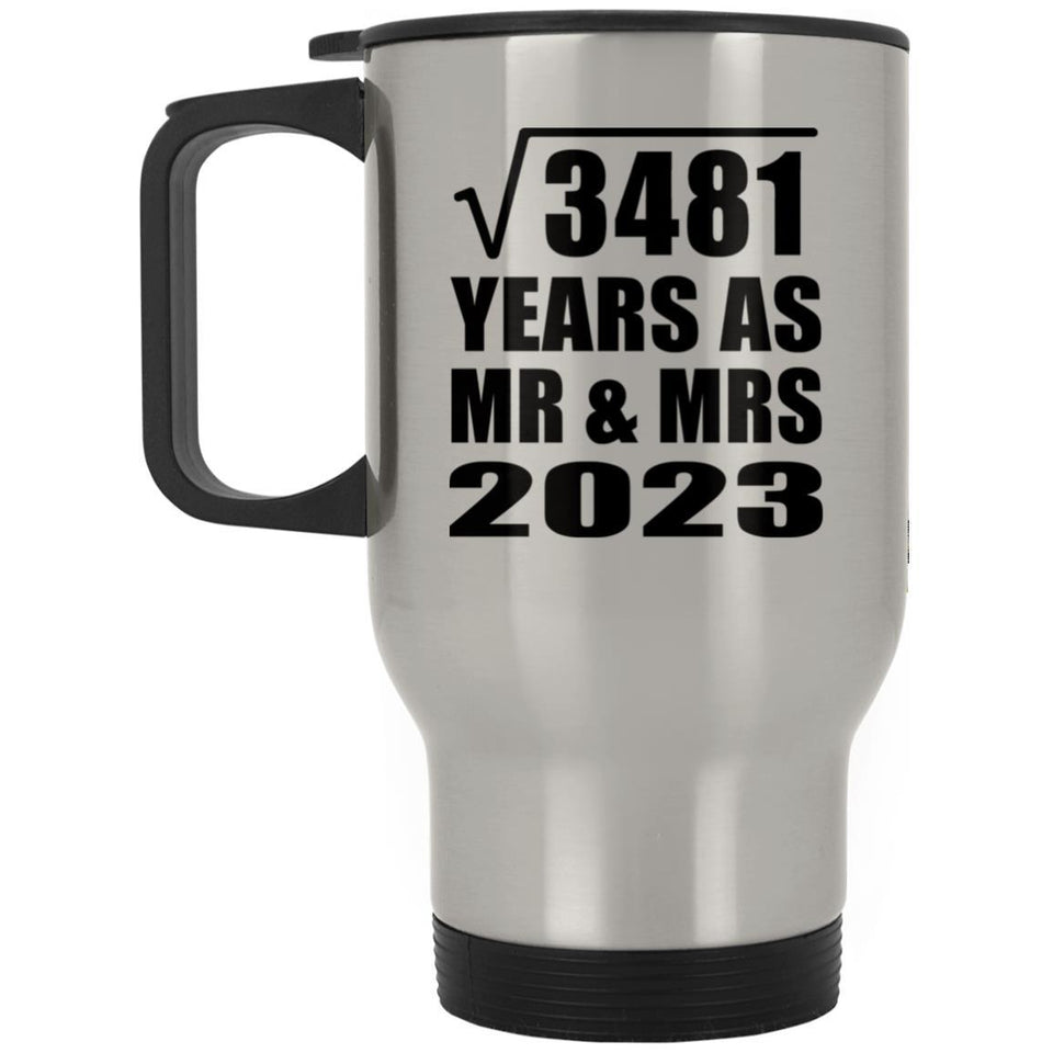 59th Anniversary Square Root of 3481 Years As Mr & Mrs 2023 - Silver Travel Mug