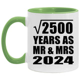 50th Anniversary Square Root of 2500 Years As Mr & Mrs 2024 - 11oz Accent Mug Green