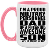 Proud Military Personnel Dad Of Awesome Son - 15oz Accent Mug Pink