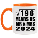 14th Anniversary Square Root of 196 Years As Mr & Mrs 2024 - 11oz Accent Mug Orange