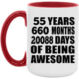 55th Birthday 55 Years 660 Months 20088 Days Of Awesome - 15oz Accent Mug Red