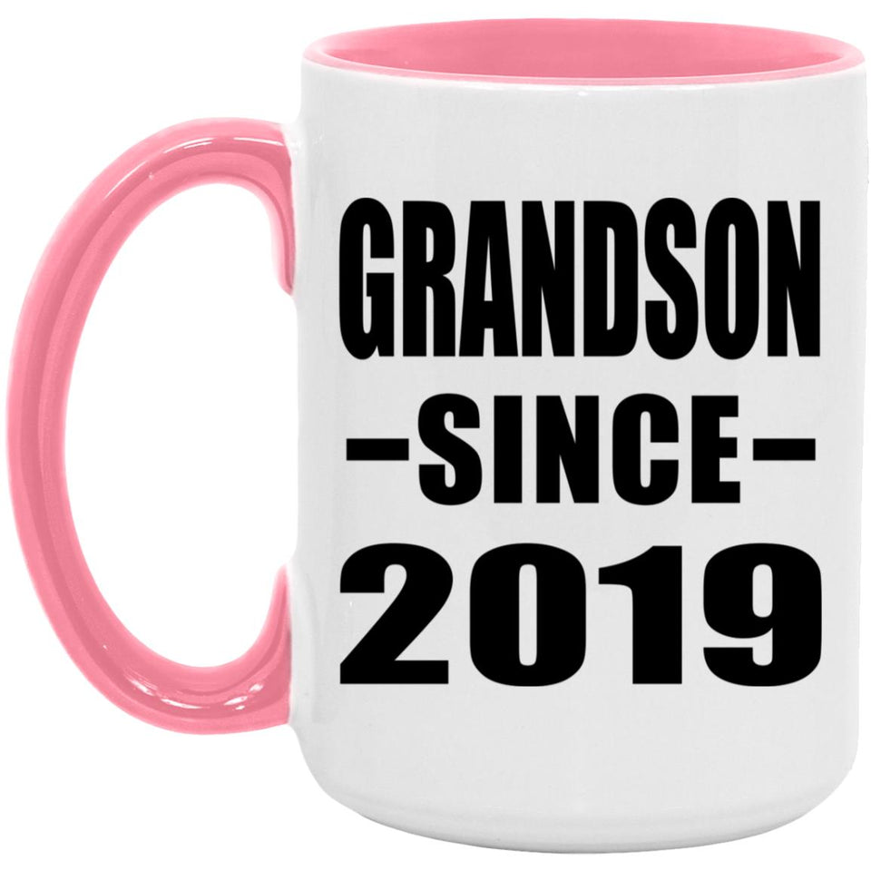 Grandson Since 2019 - 15oz Accent Mug Pink