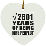 51st Anniversary Square Root of 2601 Years of Mrs Perfect - Heart Ornament