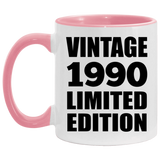34th Birthday Vintage 1990 Limited Edition - 11oz Accent Mug Pink