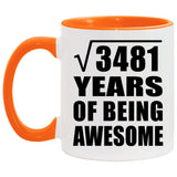 59th Birthday Square Root of 3481 Years of Being Awesome - 11oz Accent Mug Orange