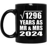 36th Anniversary Square Root of 1296 Years As Mr & Mrs 2024 - 11oz Coffee Mug Black