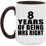 8th Anniversary 8 Years Of Being Mrs Right - 15oz Accent Mug Black