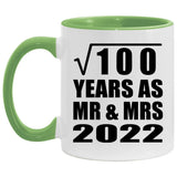10th Anniversary Square Root of 100 Years As Mr & Mrs 2022 - 11oz Accent Mug Green