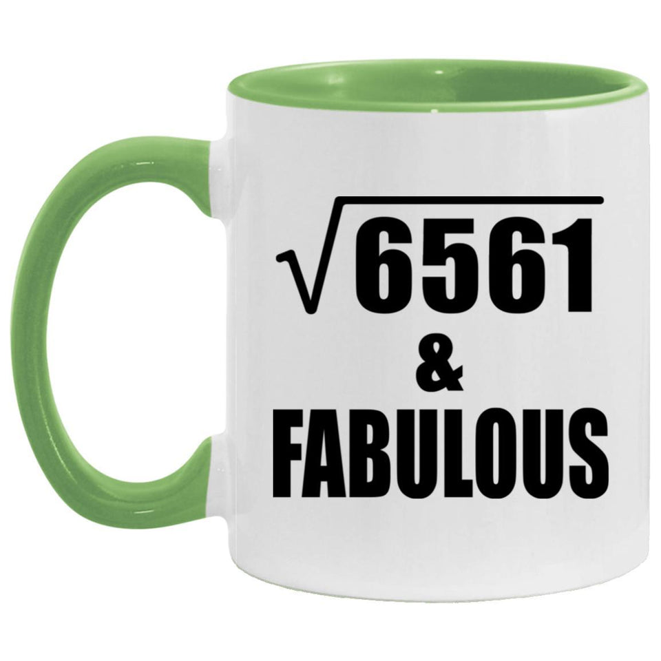 81st Birthday Square Root of 6561 & Fabulous - 11oz Accent Mug Green