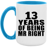 13th Anniversary 13 Years Of Being Mr Right - 15oz Accent Mug Blue