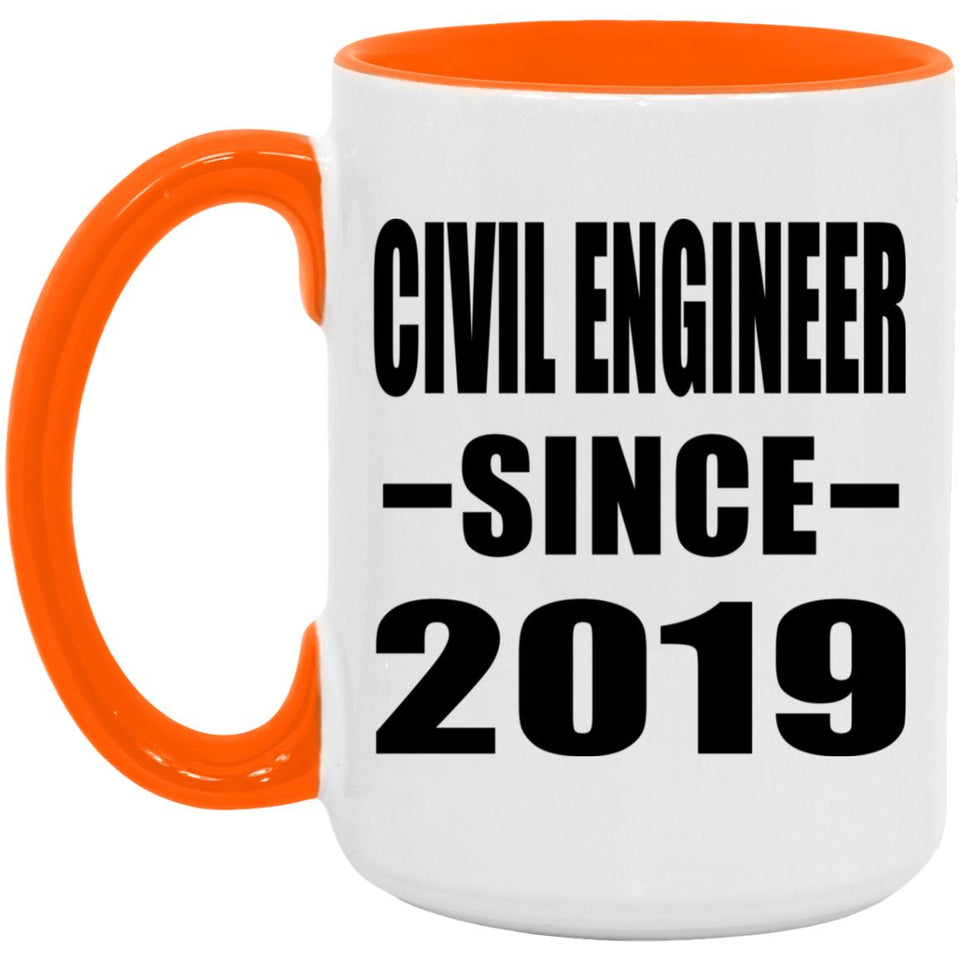 Civil Engineer Since 2019 - 15oz Accent Mug Orange