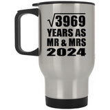63rd Anniversary Square Root of 3969 Years As Mr & Mrs 2024 - Silver Travel Mug
