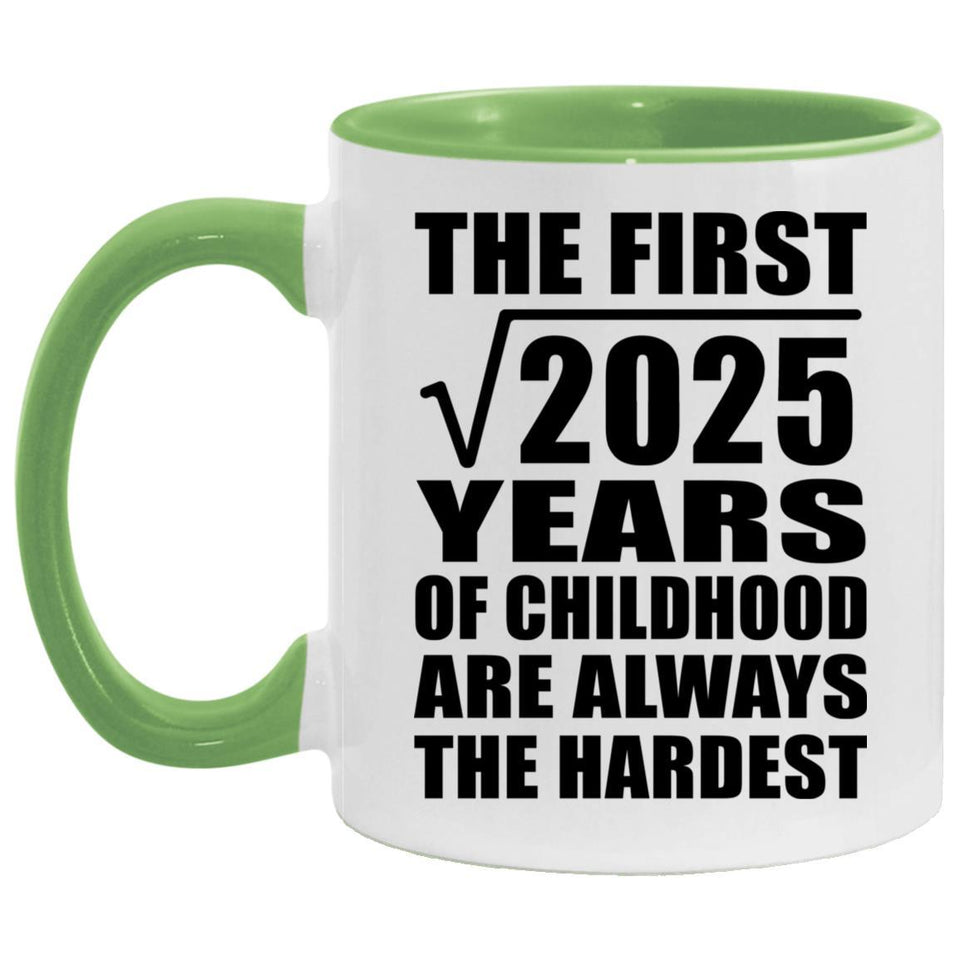 45th Birthday Square Root of 2025 Years of Childhood - 11oz Accent Mug Green