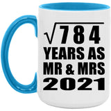 28th Anniversary Square Root of 784 Years As Mr & Mrs 2021 - 15oz Accent Mug Blue