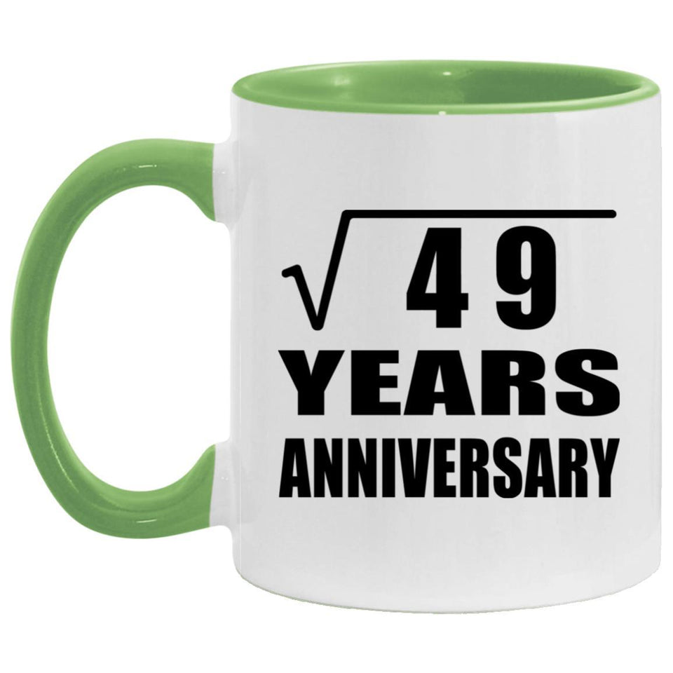 7th Anniversary Square Root of 49 Years Anniversary - 11oz Accent Mug Green