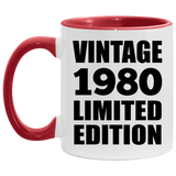 44th Birthday Vintage 1980 Limited Edition - 11oz Accent Mug Red