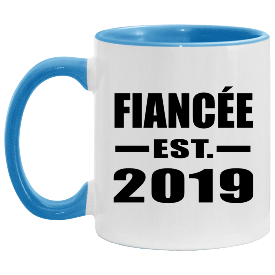 Fiancee Established EST. 2019 - 11oz Accent Mug Blue