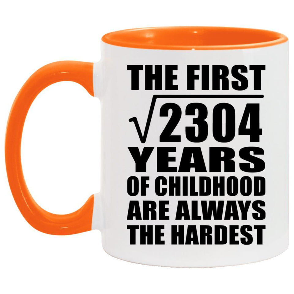 48th Birthday Square Root of 2304 Years of Childhood - 11oz Accent Mug Orange