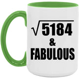 72nd Birthday Square Root of 5184 & Fabulous - 15oz Accent Mug Green