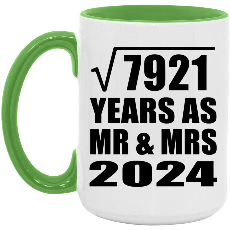 89th Anniversary Square Root of 7921 Years As Mr & Mrs 2024 - 15oz Accent Mug Green