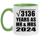 56th Anniversary Square Root of 3136 Years As Mr & Mrs 2024 - 11oz Accent Mug Green