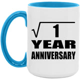 1st Anniversary Square Root of 1 Year Anniversary - 15oz Accent Mug Blue