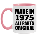 49th Birthday Made in 1975 All Parts Original - 11oz Accent Mug Pink